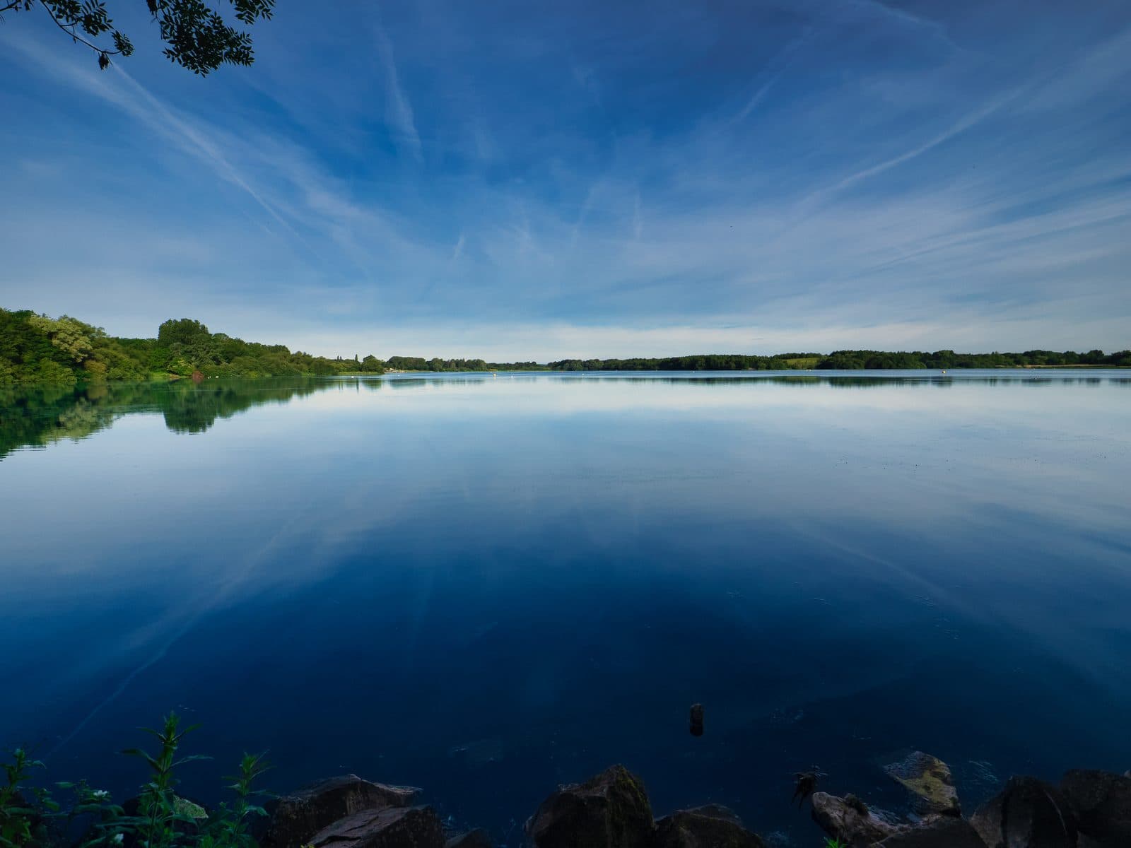 Wide view across the open water at Pennington Flash, Greater Manchester